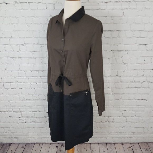 𝅺Elie Tahari Shirt Dress Blk/Brown Pockets Sz 6 - Picture 3 of 6